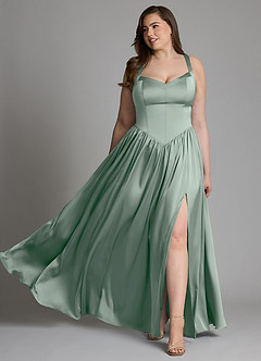 Azazie Francis At-home Try On Dresses Agave A-Line Corset Stretch Satin Dress image11