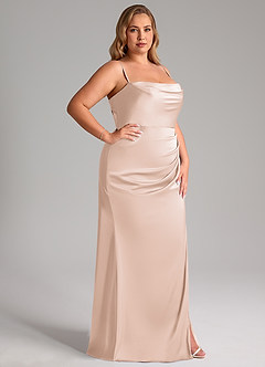 Azazie Leonis Bridesmaid Dresses Blushing Pink Mermaid Pleated Stretch Satin Convertible Dress image14
