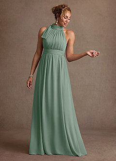 Azazie Antoinette Mother of the Bride Dresses Silver Sage A-Line Pleated Chiffon Dress image1