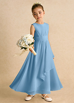 Azazie Edelweiss Blumenmädchenkleider A-Linie Plissee Chiffon Kleid Stahlblau image3