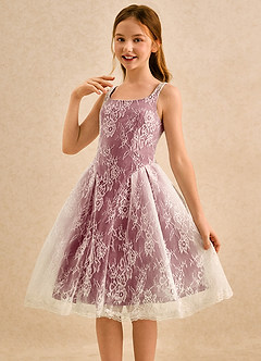 Azazie Cubbie Girls Formal Flower Girl Dresses Merlot A-Line Lace Dress image3
