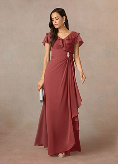 Azazie Snapdragon Mère de la mariée Robes Robe Trapèze en Mousseline de soie Col en V froncé Terracotta image1