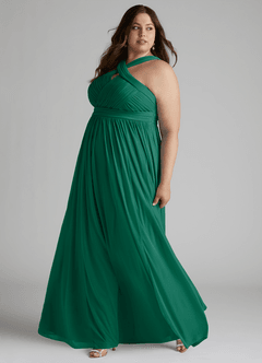Azazie Hillian Robes de demoiselle d'honneur Robe Trapèze en Maille Dos nu plissé émeraude image10