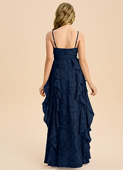 Azazie Peyton Junior Dark Navy A-Line Pleated Floral Burnout Dress image7