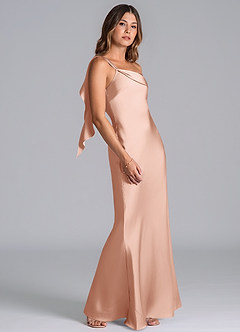 Azazie Driea Brudtärnklänningar Klä av Sjöjungfru i Stretch Satin Ena axeln Roséguld image5