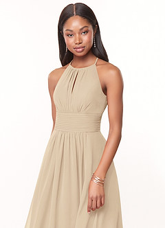 Azazie Bonnie Bridesmaid Dresses Champagne A-Line Keyhole Ruched Chiffon Dress image5