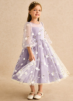 Azazie Elowen vestidos de niña de las flores Vestido Glicinia de Encaje de Línea A con Escote corazón image4