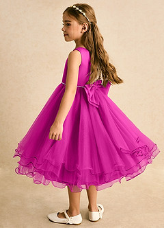 Azazie Lass vestidos de niña de las flores Vestido de Fucsia de Tul de Corte En A con Lazo image3