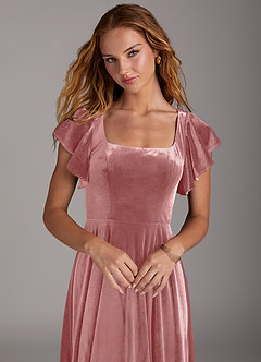 Azazie Bondi Bridesmaid Dresses Dusty Rose A-Line Side Slit Velvet Dress image3