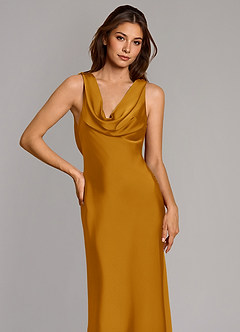 Azazie Cheryl Bridesmaid Dresses Butterscotch Mermaid Stretch Satin Dress image6