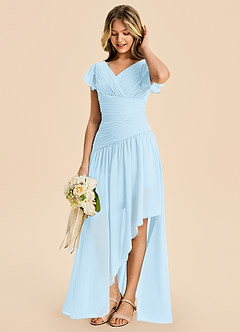 Azazie Pia Junior Sky Blue A-Line Pleated Chiffon Dress image3