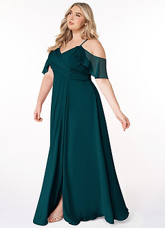 Azazie Dakota Bridesmaid Dresses Pine A-Line V-Neck Pleated Chiffon Dress image8