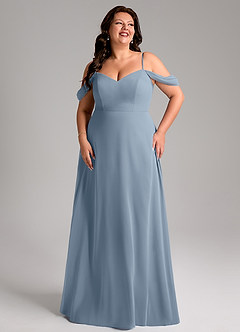 Azazie Marley Bridesmaid Dresses Dusty Blue A-Line Off the Shoulder Chiffon Convertible Dress image13