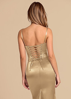 Azazie Sorrel Bridesmaid Dresses Champagne Mermaid Corset Metallic Satin Convertible Dress image8