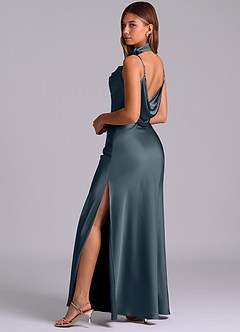 Azazie Yazmine Final Sale Dusty Sage Mermaid Pleated Stretch Satin Dress image5