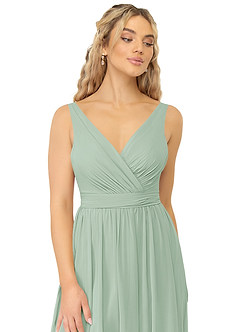 Azazie Kora Brautjungfernkleider A-Linie Plissee Chiffon Kleid Agave image6