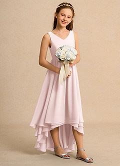 Azazie Kitten Girls Formal Flower Girl Dresses Blushing Pink A-Line Chiffon Dress image3
