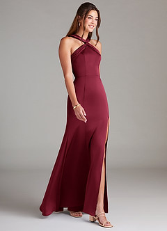 Azazie Rue Bridesmaid Dresses Burgundy Mermaid Pleated Stretch Satin Dress image4