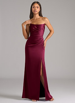 Azazie Marla Bridesmaid Dresses Burgundy Sheath Strapless Stretch Satin Convertible Dress image3