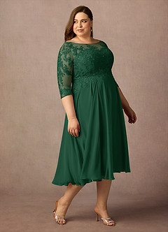 Azazie Marge vestidos de madre de la novia Vestido de Verde Oscuro de Gasa de Corte En A con Encaje redondo image10