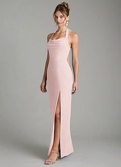 Azazie Arnelle Bridesmaid Dresses Blushing Pink Sheath Pleated Chiffon Dress image4