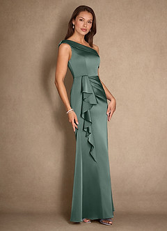 Azazie Hamptons vestidos de madre de la novia Vestido de Musgo Marino de Satén Elástico de Corte En A con Plisado image3