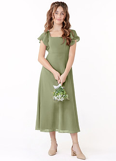 Azazie Bondi Junior Linia A Marszczony Szyfon Długość herbaty Młodsza druhna Sukienka image1