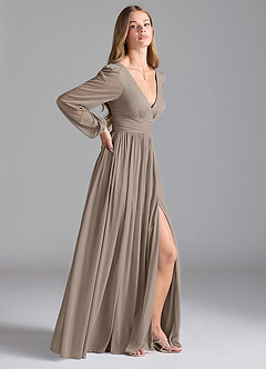Azazie Norah Bridesmaid Dresses Taupe A-Line Mesh Dress image5