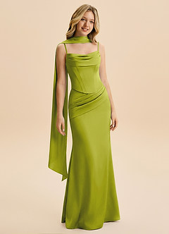 Azazie Sorrel Junior Lemongrass Mermaid Ruched Stretch Satin Dress image5