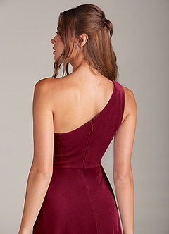 Azazie Brooke Bridesmaid Dresses Burgundy A-Line One Shoulder Velvet Dress image2