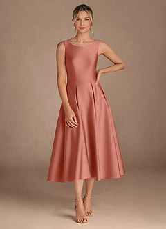 Azazie Fulton Moeder van de bruid jurken A-Lijn Jurk van Stretch Satijn Geplooid Zalm Roze image4