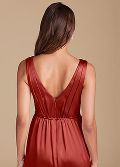 Azazie Tanicia Brudtärnklänningar Klä av A-Linje i Metallisk satin Plisserad Rost image5