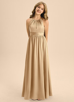 Azazie Jaylah Junior A-Linie Plissee Stretch-Satin Kleid Champagner image5