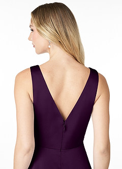 Azazie Nelly Bridesmaid Dresses Grape A-Line V-Neck Pleated Stretch Satin Dress image5
