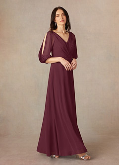 Azazie Bronwyn vestidos de madre de la novia Vestido de Cabernet de Gasa de Corte En A con Cuello de pico fruncido image1