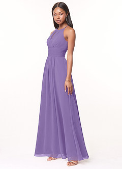 Azazie Bonnie Bridesmaid Dresses Tahiti A-Line Keyhole Ruched Chiffon Dress image3