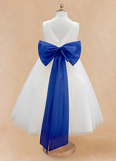 Azazie Kavi Flower Girl Dresses Ivory Royal Blue A-Line Bow Matte Satin Dress image8