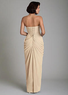 Azazie Nyra Robes de demoiselle d'honneur Robe Fourreau en Mousseline de soie Corset Champagne image2