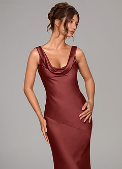 Azazie Rylina Bridesmaid Dresses Terracotta Mermaid Stretch Satin Dress image6