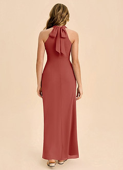 Azazie Doretta Junior Abito Tubino in Chiffon Plissettato Terracotta image2