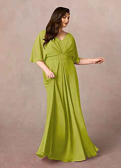 Azazie Oksana vestidos de madre de la novia Vestido de Hierba De Limón de Gasa de Corte en A con Cuello en V Plisado image7