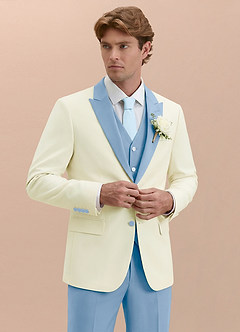 front Adrian Sky Blue Shawl Lapel Structured Stretch Tuxedo Jacket