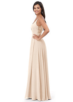 Azazie Lennon Bridesmaid Dresses White Alabaster A-Line Lace Chiffon Dress image3