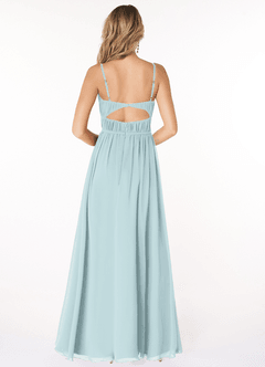 Azazie Yanelie Brautjungfernkleider A-Linie Schaufel Gefaltet Chiffon Kleid Nebel image2