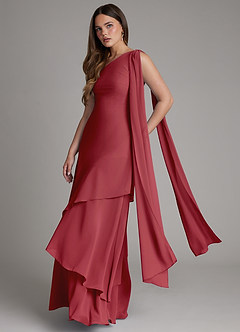 Azazie Monique Bridesmaid Dresses Pomegranate A-Line One Shoulder Chiffon Dress image4