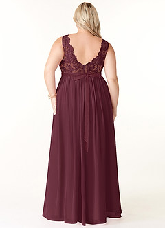 Azazie Elly Bridesmaid Dresses Cabernet A-Line Lace Scoop Neck Chiffon Dress image8