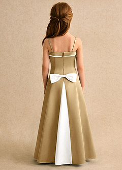 Azazie Izel Girls Formal Flower Girl Dresses Ivory Gold A-Line Pleated Matte Satin Dress image4