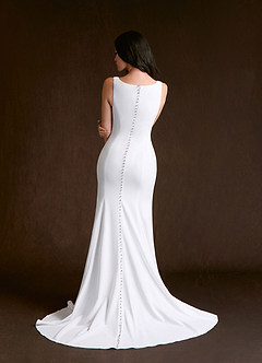 Azazie Raven Wedding Dresses Diamond White Sand Mermaid Side Slit Tulle Dress image2