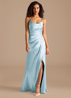 Azazie Deandra Bridesmaid Dresses Sky Blue Mermaid Pleated Metallic Satin Dress image4