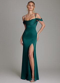 Azazie Nira Bridesmaid Dresses Peacock Mermaid Corset Stretch Satin Dress image1